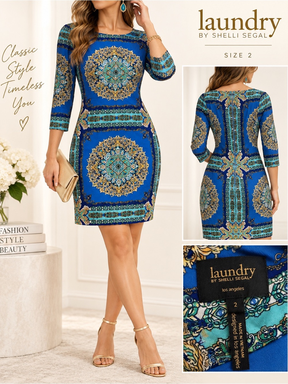 Laundry By Shelli Segal Royal Blue & Teal Medallion Midi Dress